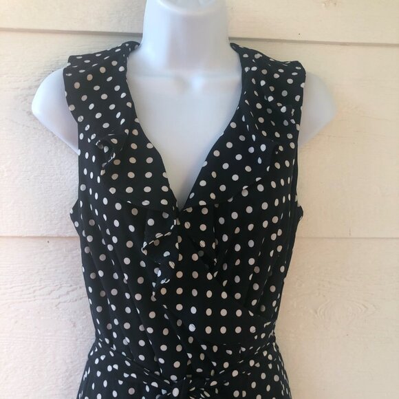 Chaps Size Medium Flirty Sleeveless Ruffled Polka Dot V-Neck Summer Dress - Picture 3 of 14